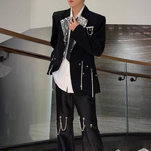 Load image into Gallery viewer, Sequined Metal Multi-chain Shoulder-padded Suit Jacket
