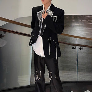 Sequined Metal Multi-chain Shoulder-padded Suit Jacket