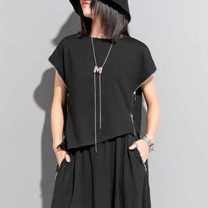 Sleeveless Zip Up Relaxed T-Shirt