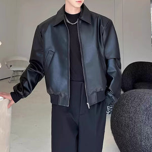 American Retro PU Leather Lapel Jacket