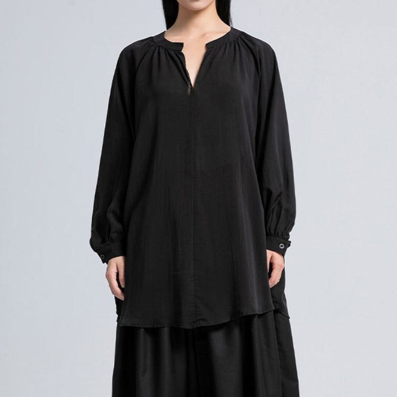 Black Neutral Style V-neck Top