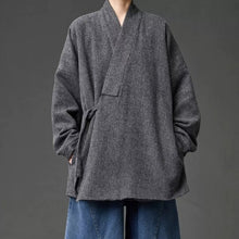 Load image into Gallery viewer, Loose Woolen Cross Front Hanfu Kimono Coat
