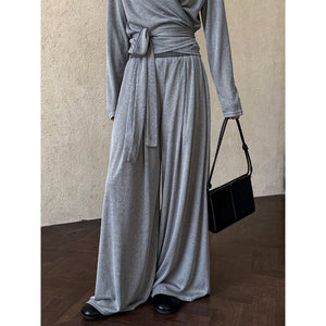 Irregular One-shoulder Waisted Pleated Top Wide-leg Pants Two-piece Set