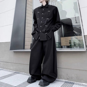 Iron Ring Shoulder Pad Pleated Shirt Wide-leg Pants Two-piece Suit