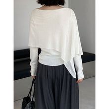 Load image into Gallery viewer, Women's Asymmetrical Knit Cape Overlay Layered Long Sleeve Shirt
