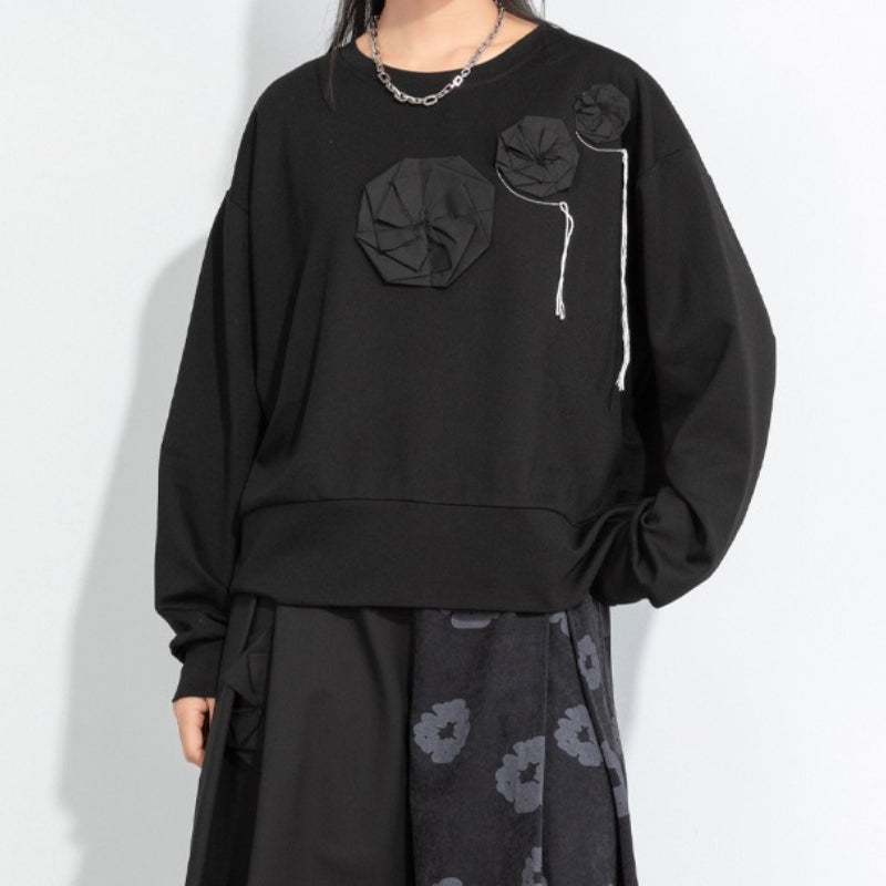 Casual Round Neck 3D Flower T-shirt