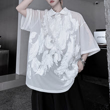 Load image into Gallery viewer, Mesh Embroidery Paneled Lapel Shirt

