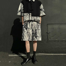 Load image into Gallery viewer, Summer Loose Ice Silk Shirt Ink Tie-dyed Short-sleeved Shorts Two-piece Suit
