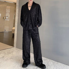 Load image into Gallery viewer, Sequined Fringed V-neck Shirt and Pants Suit
