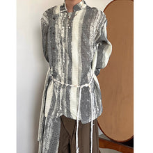 Load image into Gallery viewer, Vintage Tie-dye Ribbon Stand Collar Pleated Shirt
