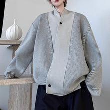 Load image into Gallery viewer, Retro Striped V-neck Diagonal Button Knit Cardigan
