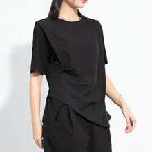 Load image into Gallery viewer, Draped Hem Pleated Patchwork T-shirt
