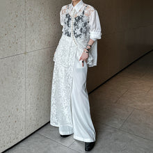 Load image into Gallery viewer, Hollow 3D Floral Stitching Pearl Shirt
