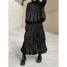 Load image into Gallery viewer, Women's Japanese Deconstructed Ruched Zip Up Top Tiered Maxi Skirt Two-piece Set
