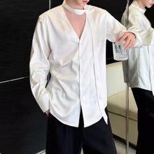 Load image into Gallery viewer, French V-neck Satin Loose Tie Shirt
