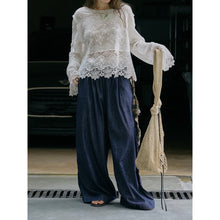 Load image into Gallery viewer, Women's Washed Cotton Lace Cut Out Breathable Shirt
