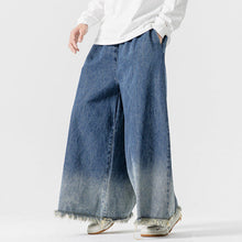 Load image into Gallery viewer, Japanese Retro Denim Gradient Color Raw Edge Wide Leg Pants
