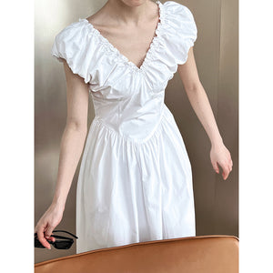 French Waist Halter V-neck Pleated Dress