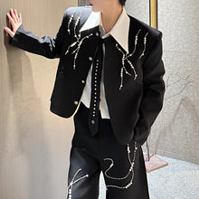Load image into Gallery viewer, Beaded Loose-fitting Padded Shoulder Jacket Wide-leg Pants Two-piece Suit
