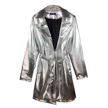Load image into Gallery viewer, Glossy Reflective Stage Performance Trench Coat
