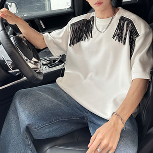 Shoulder Padded Fringed Half-sleeve Shirt