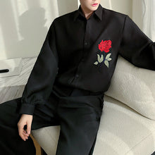 Load image into Gallery viewer, Rose Embroidered Loose Casual Long Sleeve Shirt
