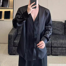 Load image into Gallery viewer, French V-neck Satin Loose Tie Shirt
