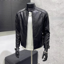 Load image into Gallery viewer, PU Stand Collar Slim Jacket
