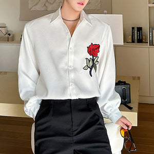 Rose Embroidered Loose Casual Long Sleeve Shirt