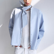 Load image into Gallery viewer, Stand Collar with Tie Long Sleeve Slim Fit Shirt
