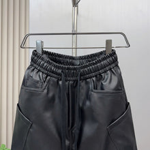Load image into Gallery viewer, PU Loose Stitching Straight Harem Pants
