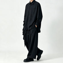 Load image into Gallery viewer, Japanese Draped Asymmetric Hem Long Sleeve Shirt Wide-leg Pants Two-piece Set
