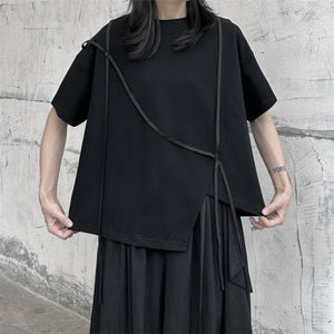 Japanese Style Irregular Round Neck Loose T-shirt