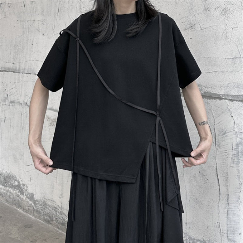 Japanese Style Irregular Round Neck Loose T-shirt