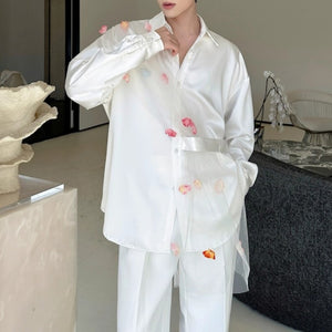 Mesh Patchwork Flower Embellishment Shirt