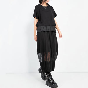 Summer Elastic Waist Splicing Lantern Skirt