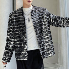 Load image into Gallery viewer, Round Neck Sequined Striped Casual Stage Jacket
