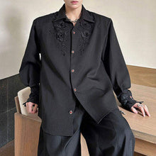 Load image into Gallery viewer, Silky 3D Lace Rose Gem Button Loose Shirt
