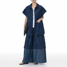 Load image into Gallery viewer, Square Neck Raw Edge Denim Vest Patchwork Jeans Two-Piece Set
