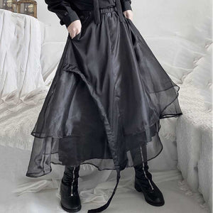 Rregular Layered Drawstring Pleated Skirt