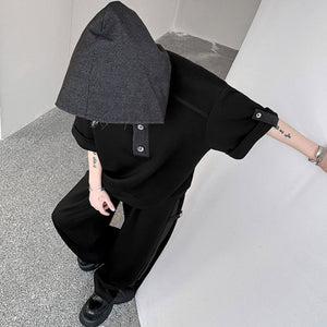 American Casual Contrast Color Stitching Hooded Sweatshirt Wide Leg Trousers Two-piece Set