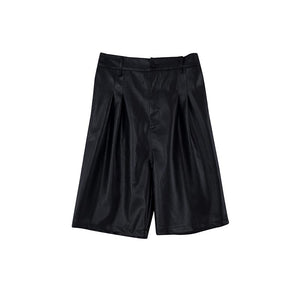 Black Pu Leather Wide Leg Shorts