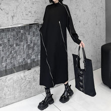 Load image into Gallery viewer, Mid-length High-neck Diagonal Zipper Loose Long Dress
