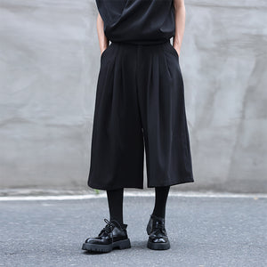 Drawstring Elastic Waist Pleated Solid Culottes
