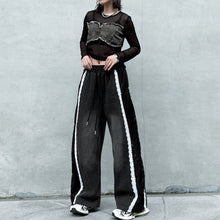 Load image into Gallery viewer, Contrast Color Lace High Waist Wide Leg Jeans
