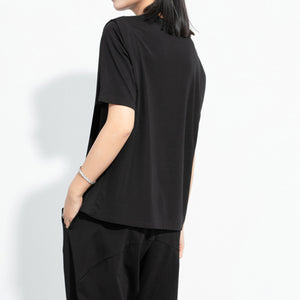 Draped Hem Pleated Patchwork T-shirt