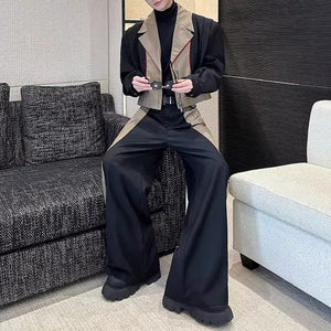 Structured Contrast Color Patchwork Pleated Jacket Fake Two-piece Pants Two-piece Suit