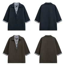 Load image into Gallery viewer, Japanese Plaid Paneled Layered Three Quarter Sleeve Cargo Shirt

