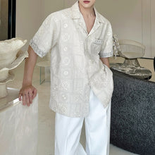 Load image into Gallery viewer, Jacquard Embroidered Cuban Collar Rhinestone Shirt
