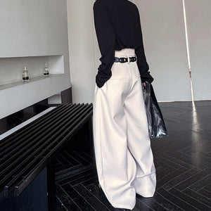 Retro 3D Pleated Casual Wide-leg Trousers